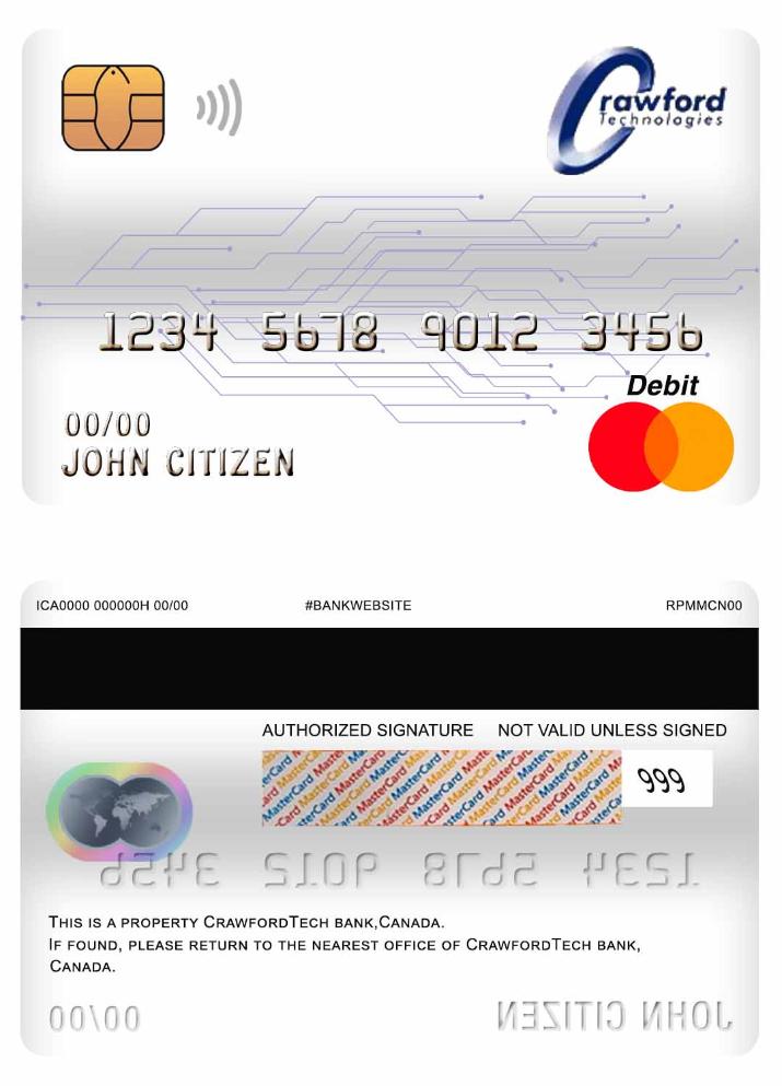 Canada Crawfordtech Bank mastercard debit card
